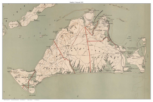 Martha's Vineyard 1891 Geo. H. Walker & Co. - Old Map Custom Print 1-Town