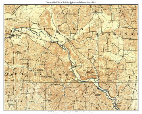 Dillon Lake 1910 - Custom USGS Old Topo Map - Ohio