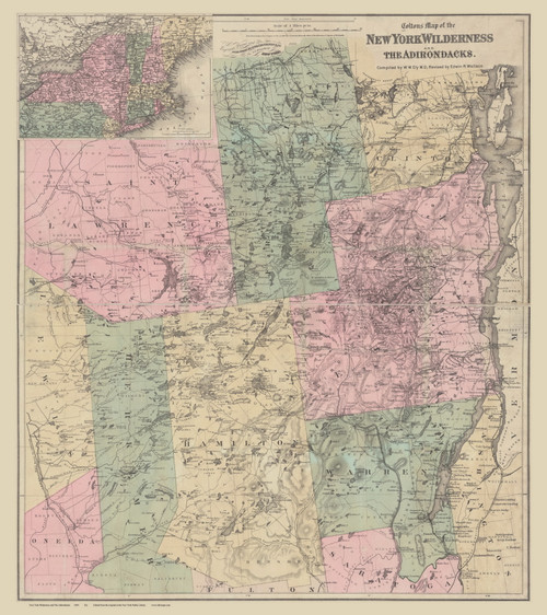 Adirondack Wilderness 1890 - Old Map Reprint NY Regional