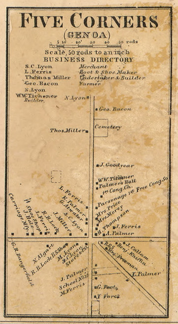 Five Corners - Genoa, Cayuga Co. New York 1859 Old Town Map Custom Print - Cayuga & Seneca Cos.