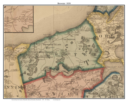 Brewster Massachusetts 1858 Old Town Map Custom Print - Barnstable Co.