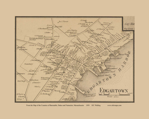 Edgartown Village - Massachusetts 1858 Old Town Map Custom Print - Dukes Co.