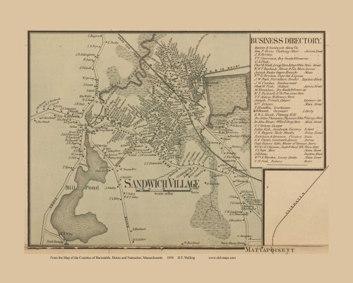 Sandwich Village - Massachusetts 1858 Old Town Map Custom Print - Barnstable Co.