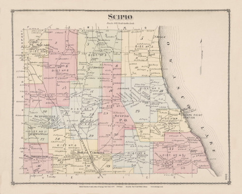 Scipio Owasco Lake, New York 1875 - Old Town Map Reprint - Cayuga Co. Atlas 108