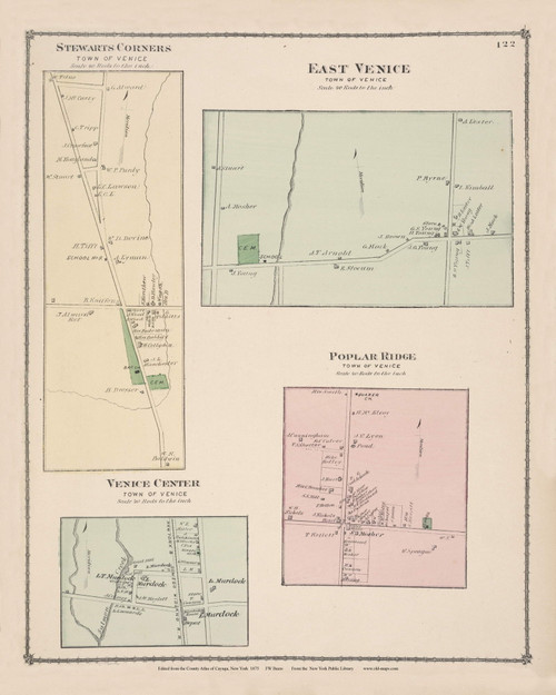 Venice Venice Center East Venice Poplar Ridge, New York 1875 - Old Town Map Reprint - Cayuga Co. Atlas 122