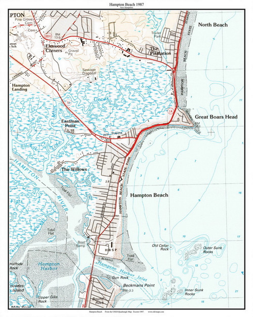 Hampton Beach 1987 - Custom USGS Old Topo Map - New Hampshire
