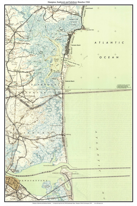 Hampton, Seabrook and Salisbury Beaches 1944 - Custom USGS Old Topo Map - New Hampshire