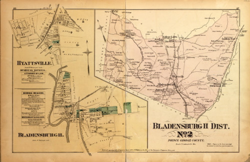 Bladensburgh District No. 2 - Hyattsville & Bladensburgh (inset), College Lawn, Lanham Station, etc., Maryland 1879 Old Map Reprint - Prince George Co. (Montgomery MD Atlas)