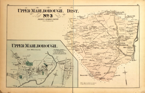 Upper Marlborough District No. 3 - Upper Marlborough Village (inset), Hills Landing, Centreville, etc., Maryland 1879 Old Map Reprint - Prince George Co. (Montgomery MD Atlas)