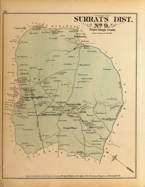 Surrats District No. 9 - Camp Spring, Allentown, Robeystown, Surratsville, etc., Maryland 1879 Old Map Reprint - Prince George Co. (Montgomery MD Atlas)