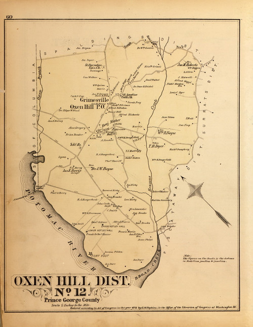 Oxen Hill District No. 12 - Hensons Creek, Fort Foot, Notley Hall, etc., Maryland 1879 Old Map Reprint - Prince George Co. (Montgomery MD Atlas)
