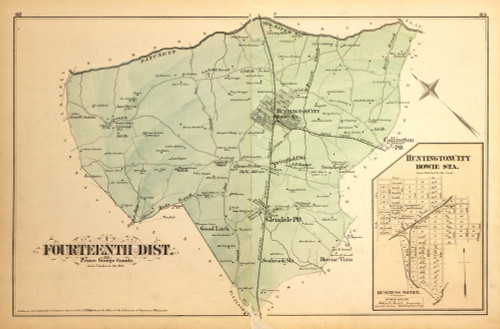 District No. 14 - Huntington City and Bowie Station (inset), Glendale, Seabrook Station, etc., Maryland 1879 Old Map Reprint - Prince George Co. (Montgomery MD Atlas)