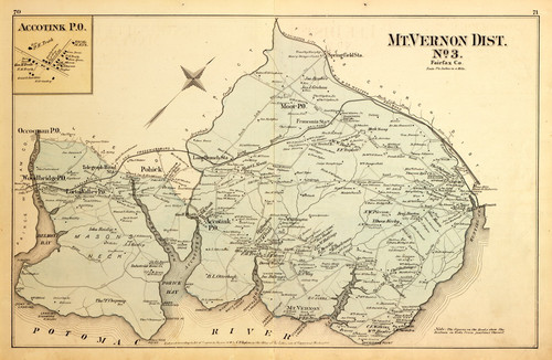 Mt. Vernon District No. 3 - Accotink (inset), Moor, Woolbridge, Mount Vernon, etc., Virginia 1879 Old Map Reprint - Fairfax Co. (Montgomery MD Atlas)