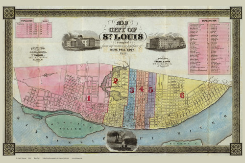 St. Louis 1844 Paul - Old Map Reprint - Missouri Cities