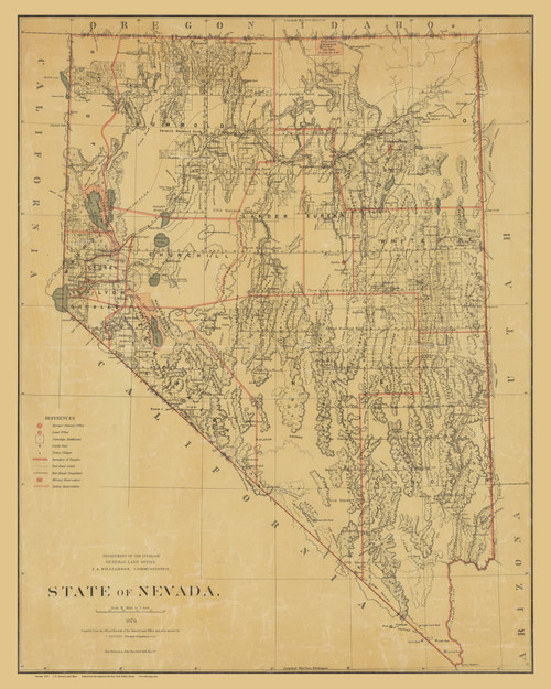 Nevada 1879 GLO - Old State Map Reprint