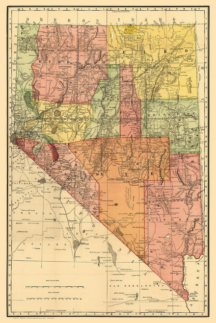 Nevada 1893 Rand - Old State Map Reprint