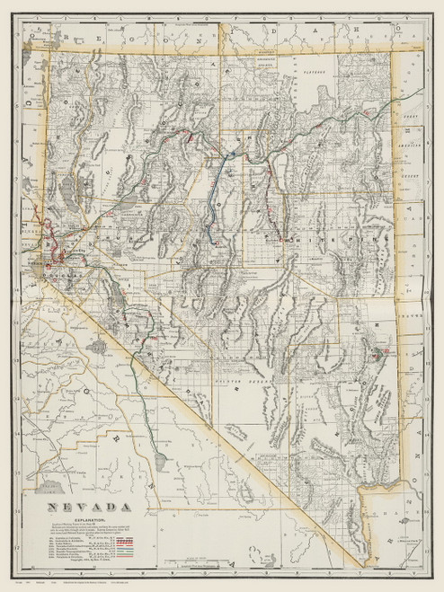 Nevada 1901 Cram - Railroads - Old State Map Reprint