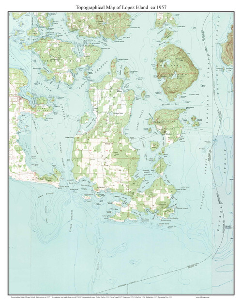 Lopez Island 1957 - Custom USGS Old Topo Map - Washington State 15x15