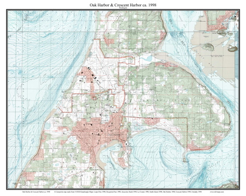 Oak Harbor and Crescent Harbor 1998 - Custom USGS Old Topo Map - Washington State 7x7