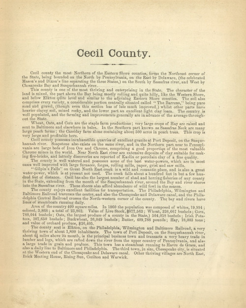 Cecil County Text - 1866 Old Map Reprint - Martenet's Maryland State Atlas 28