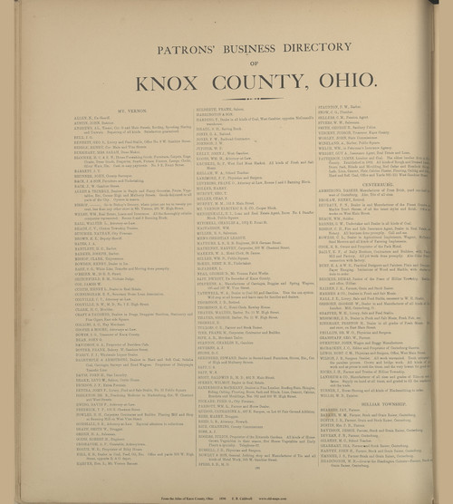 Patrons' Business Directory of Knox County Ohio 1 - Ohio 1896 Old Town Map Custom Reprint - Knox Co. Atlas 18