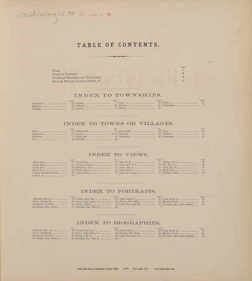 Index - Ohio 1875 Old Town Map Custom Reprint - Jackson Co. Atlas 2