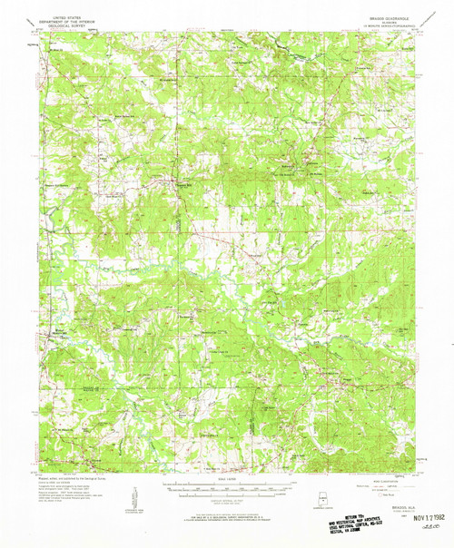 Braggs, Alabama 1957 (1958) USGS Old Topo Map Reprint 15x15 AL Quad 305516