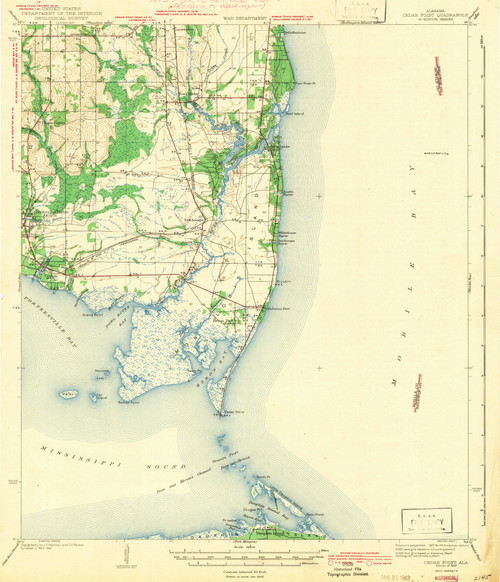Cedar Point, Alabama 1943 (1943) USGS Old Topo Map Reprint 15x15 AL Quad 305526