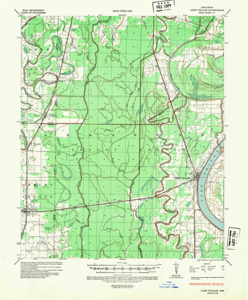 Lake Village, Arkansas 1936 (1949) USGS Old Topo Map Reprint 15x15 AR Quad 260134