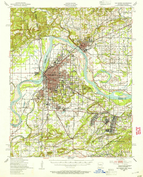 Van Buren, Arkansas 1947 (1954) USGS Old Topo Map Reprint 15x15 AR Quad 260340