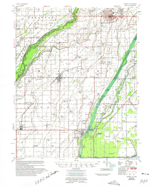 Kennett, Missouri 1956 (1975) USGS Old Topo Map Reprint 15x15 AR Quad 324996