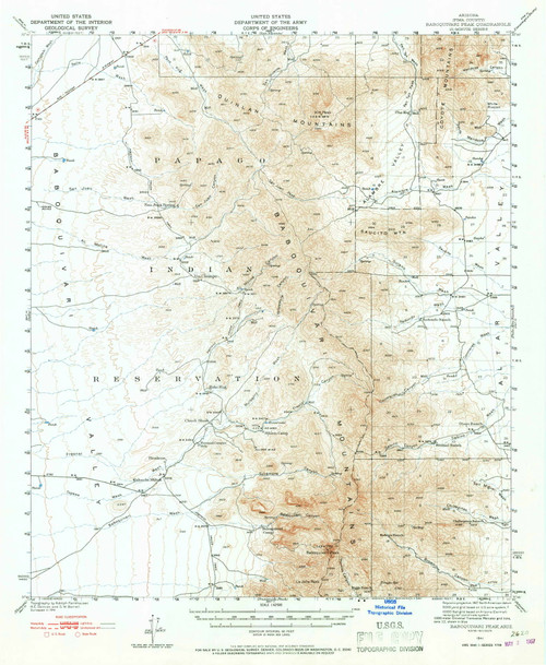 Baboquivari Peak, Arizona 1941 (1967) USGS Old Topo Map Reprint 15x15 AZ Quad 314348