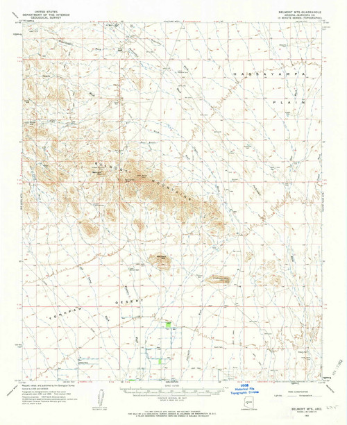Belmont Mountains, Arizona 1962 (1963) USGS Old Topo Map Reprint 15x15 AZ Quad 314360
