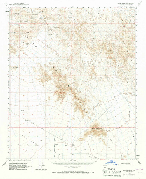 Big Horn Mountains, Arizona 1961 (1968) USGS Old Topo Map Reprint 15x15 AZ Quad 314364