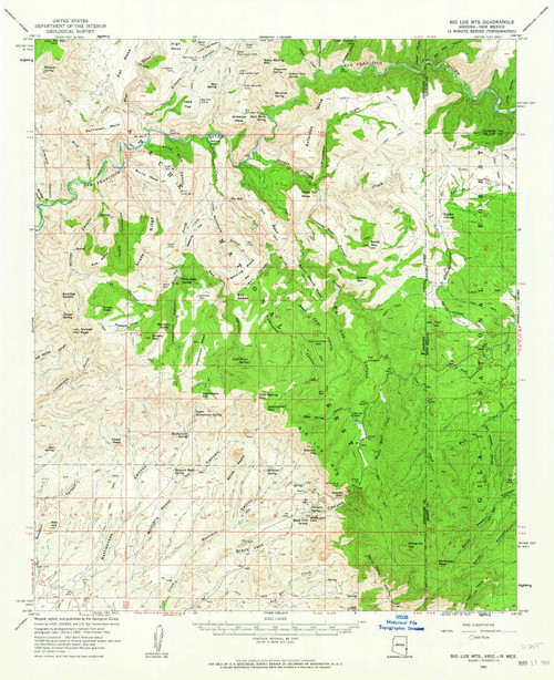 Big Lue Mountains, Arizona 1962 (1964) USGS Old Topo Map Reprint 15x15 AZ Quad 314371