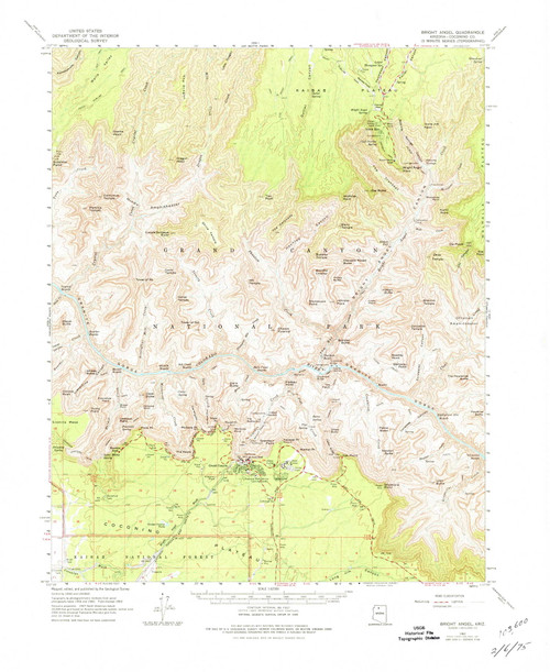 Bright Angel, Arizona 1962 (1975) USGS Old Topo Map Reprint 15x15 AZ Quad 314417