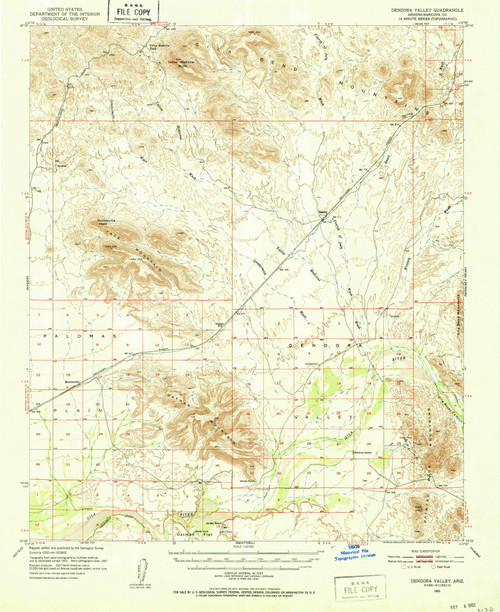 Dendora Valley, Arizona 1951 (1952) USGS Old Topo Map Reprint 15x15 AZ Quad 314528