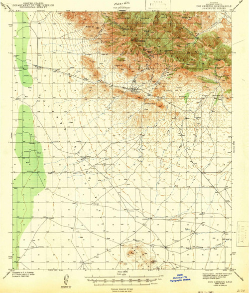 Dos Cabezas, Arizona 1943 (1943) USGS Old Topo Map Reprint 15x15 AZ Quad 314544