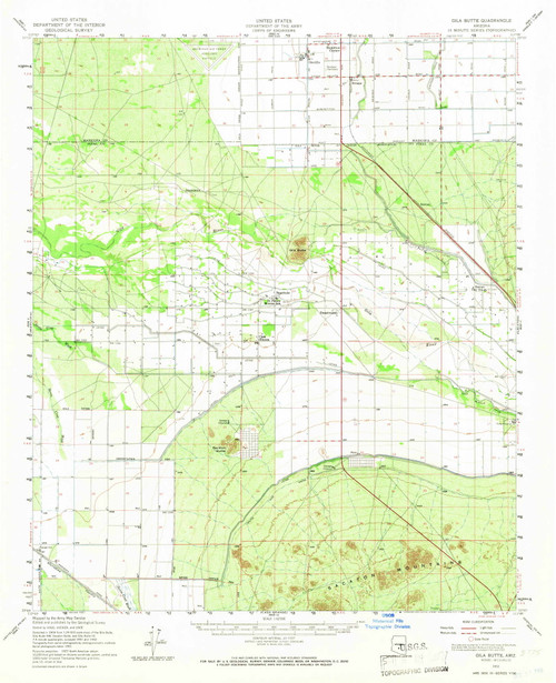 Gila Butte, Arizona 1952 (1966) USGS Old Topo Map Reprint 15x15 AZ Quad 314619