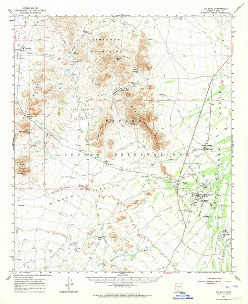 Gu Achi, Arizona 1963 (1964) USGS Old Topo Map Reprint 15x15 AZ Quad 314641