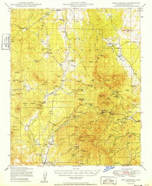 Iron Springs, Arizona 1949 (1949) USGS Old Topo Map Reprint 15x15 AZ Quad 314691