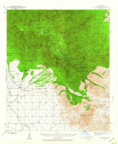 Mount Graham, Arizona 1942 (1960) USGS Old Topo Map Reprint 15x15 AZ Quad 314824