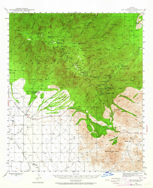 Mount Graham, Arizona 1942 (1964) USGS Old Topo Map Reprint 15x15 AZ Quad 314823