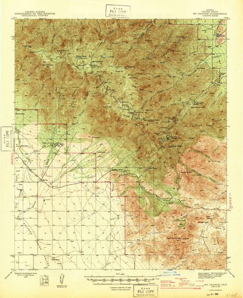Mount Graham, Arizona 1945 (1945) USGS Old Topo Map Reprint 15x15 AZ Quad 314825