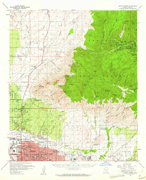 Mount Lemmon, Arizona 1957 (1962) USGS Old Topo Map Reprint 15x15 AZ Quad 314817