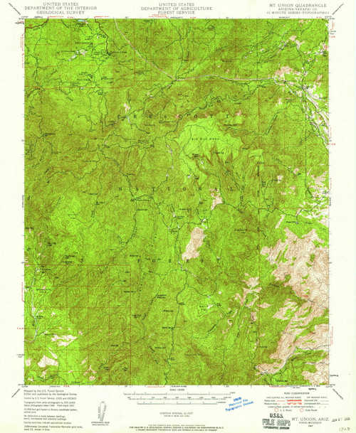Mount Union, Arizona 1947 (1958) USGS Old Topo Map Reprint 15x15 AZ Quad 314831