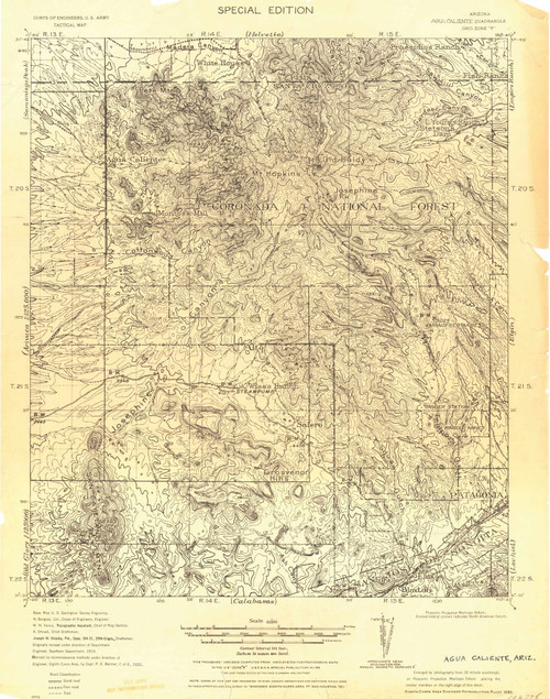 Mount Wrightson, Arizona 1922 (1922) USGS Old Topo Map Reprint 15x15 AZ Quad 464556