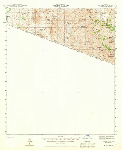 Oro Blanco, Arizona 1942 (1968) USGS Old Topo Map Reprint 15x15 AZ Quad 314862
