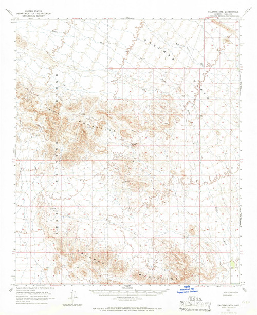 Palomas Mountains, Arizona 1965 (1966) USGS Old Topo Map Reprint 15x15 AZ Quad 314870