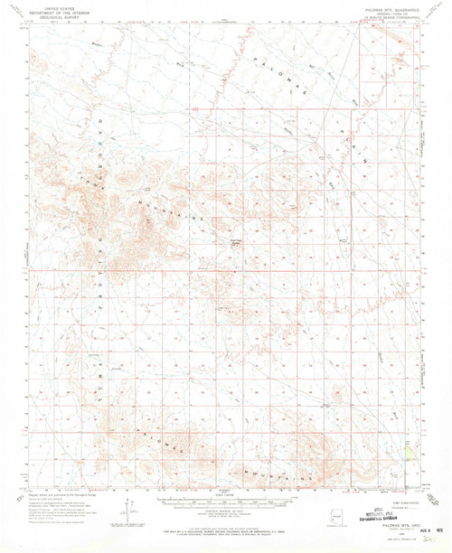 Palomas Mountains, Arizona 1965 (1972) USGS Old Topo Map Reprint 15x15 AZ Quad 314869